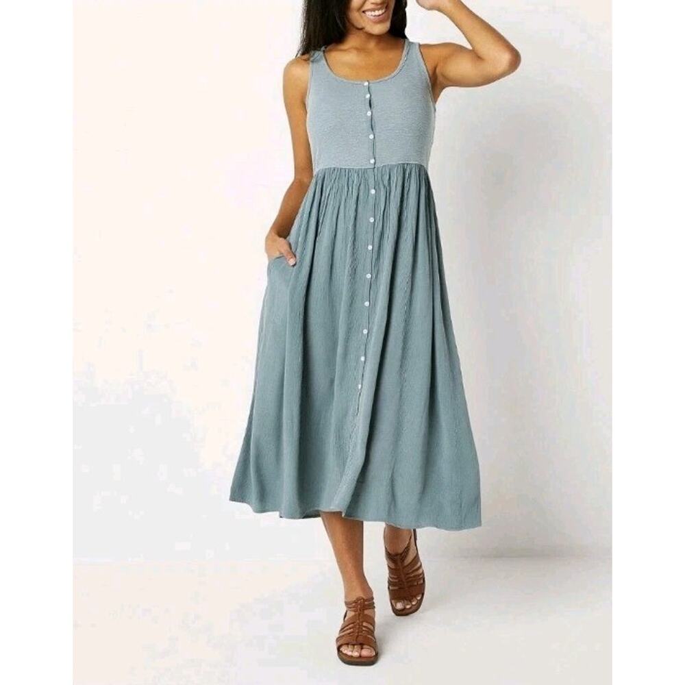 Frye Sleeveless Midi Maxi Dress Desert Blue Women's Size XL Minimalist Lagenlook